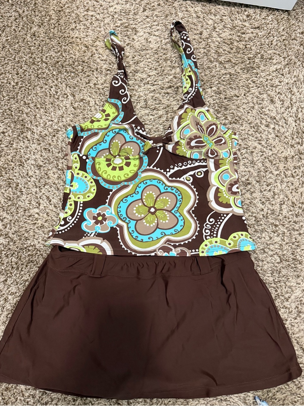 Catalina Brown Floral Tankini with Blue and Green Accents
